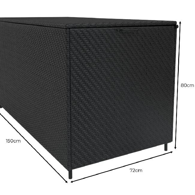 7 Piece Black Rattan Modular Garden Furniture Set with 700L Storage Box