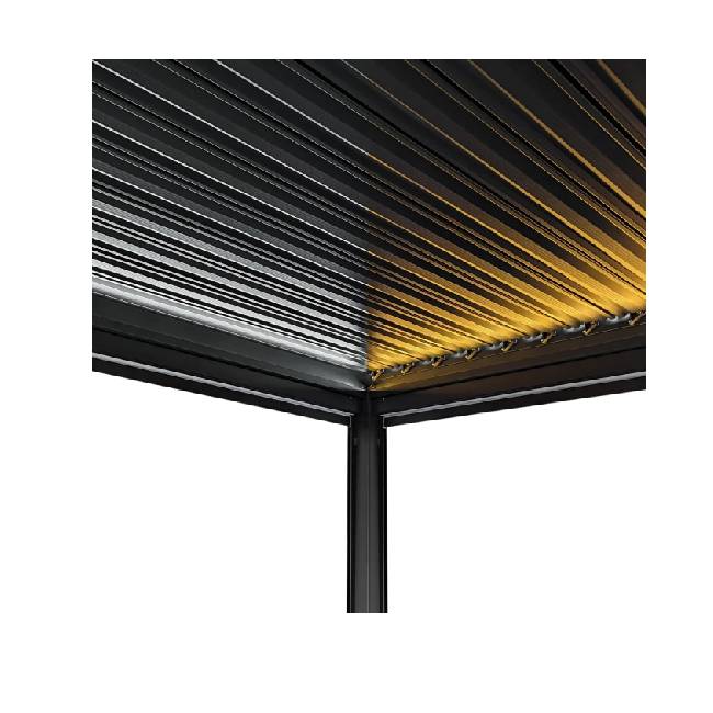 Aluminium Pergola with Anthracite Blinds, LED Lights & Adjustable Louvre Roof
