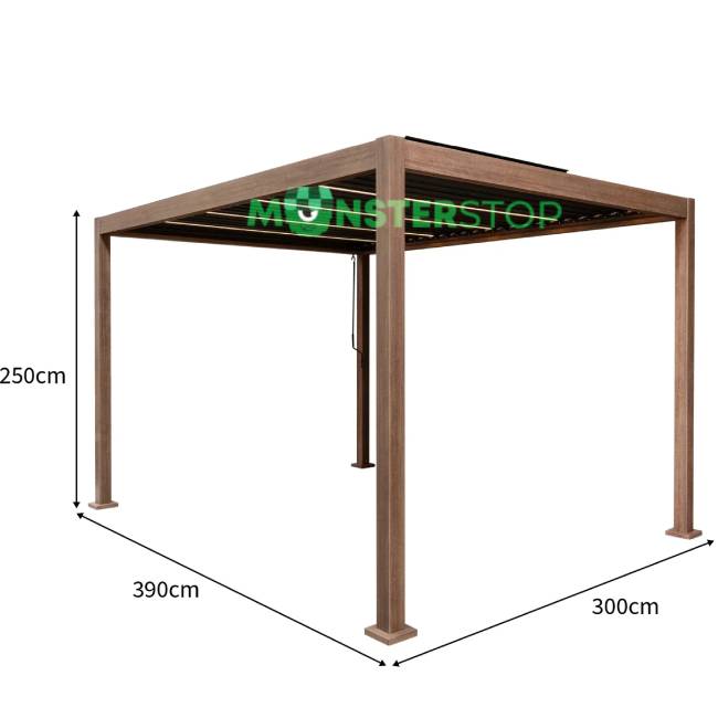 Wood Finish Aluminium Pergola with Integrated LED Lighting