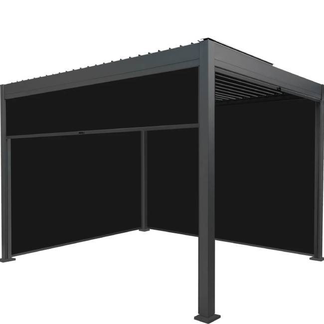 Anthracite Aluminium Pergola with Privacy Blinds & Adjustable Louvre Roof