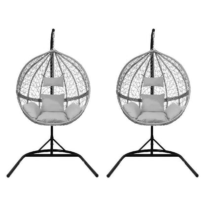 Set of 2 Grey Hanging Egg Chairs with Stands