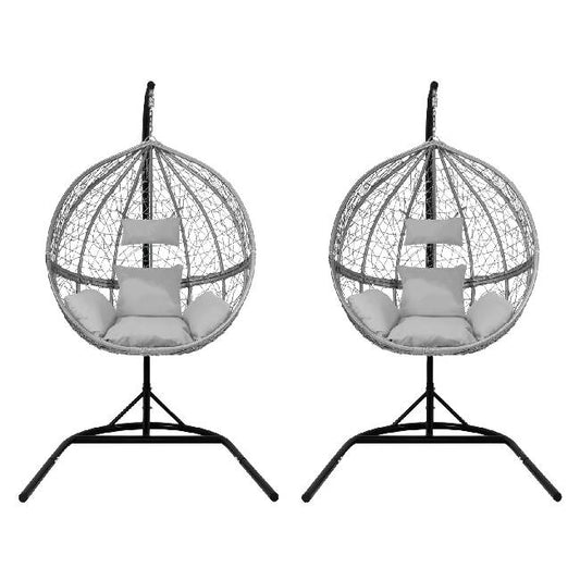 Set of 2 Grey Hanging Egg Chairs with Stands
