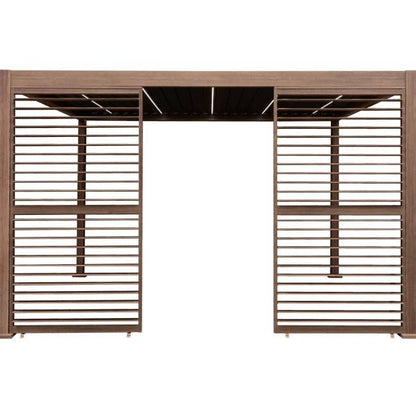 Wood Effect Aluminium Pergola with LED Lights & 2 Side Privacy Panels