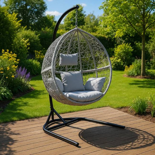 Grey Hanging Egg Chair with Stand