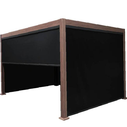 Wood Effect Aluminium Pergola with Privacy Blinds & Adjustable Louvre Roof