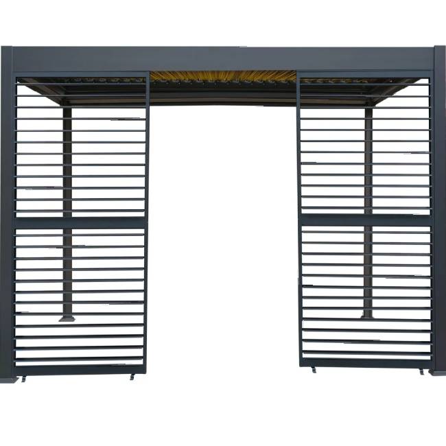 Anthracite Aluminium Pergola with LED Lights, Privacy Blinds & 2 Side Panels