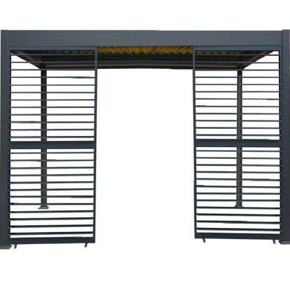 Anthracite Aluminium Pergola with LED Lights, Privacy Blinds & 2 Side Panels
