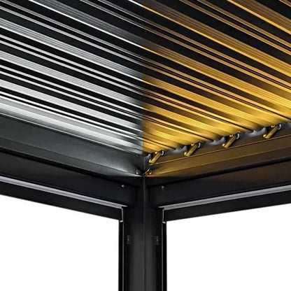 Anthracite Aluminium Pergola with LED Lights, Privacy Blinds & 2 Side Panels