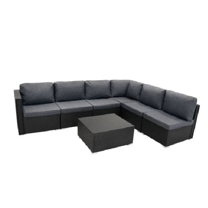7 Piece Black Rattan Modular Garden Furniture Set with 700L Storage Box