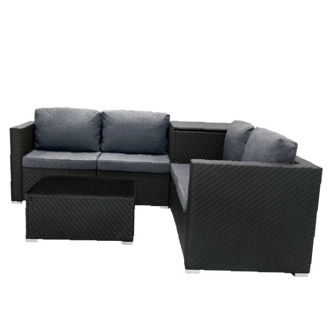 6 Piece Black Rattan Modular Garden Furniture Set with 700L Storage Box