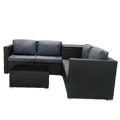 6 Piece Black Rattan Modular Garden Furniture Set with 700L Storage Box