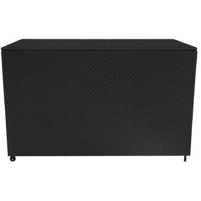6 Piece Black Rattan Modular Garden Furniture Set with 996L Storage Box & Glass Coffee Table