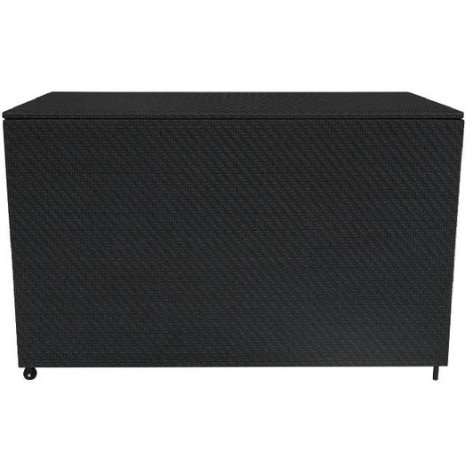 6 Piece Black Rattan Modular Garden Furniture Set with 996L Storage Box & Glass Coffee Table