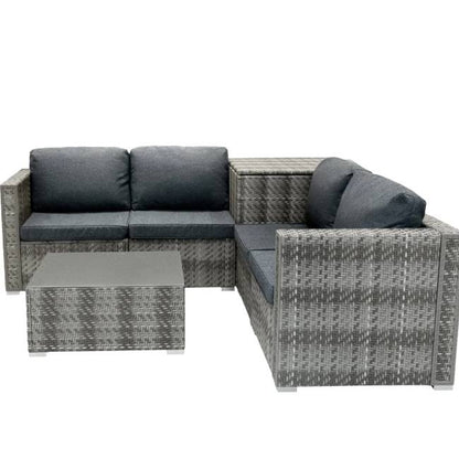 6 Piece Grey Rattan Modular Garden Furniture Set with 700L Storage Box & Glass Coffee Table
