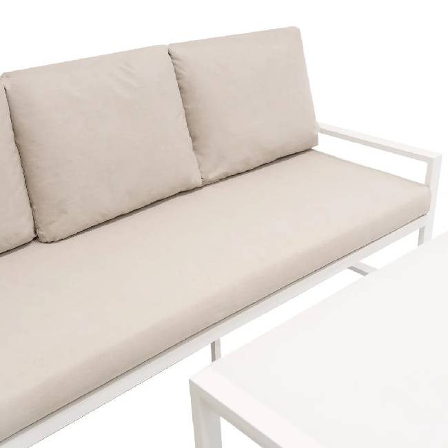 White Aluminium Corner Sofa Set with Tempered Glass Dining Table & 2 Stools