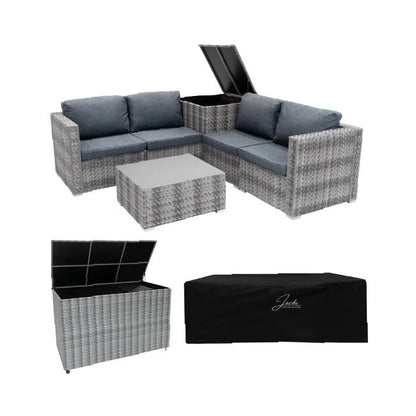 6 Piece Grey Rattan Modular Garden Furniture Set with 996L Storage Box
