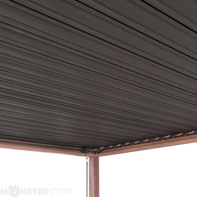 MonsterShop Wood Effect Aluminium Pergola with Adjustable Louvre Roof