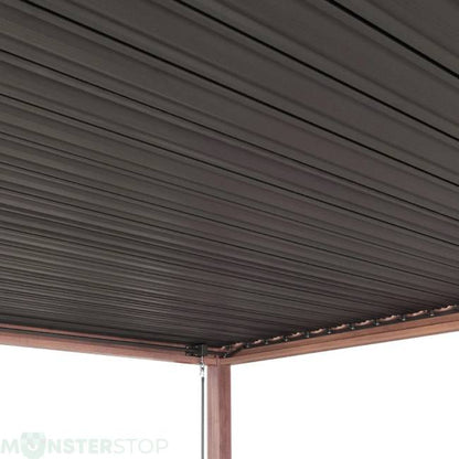 MonsterShop Wood Effect Aluminium Pergola with Adjustable Louvre Roof