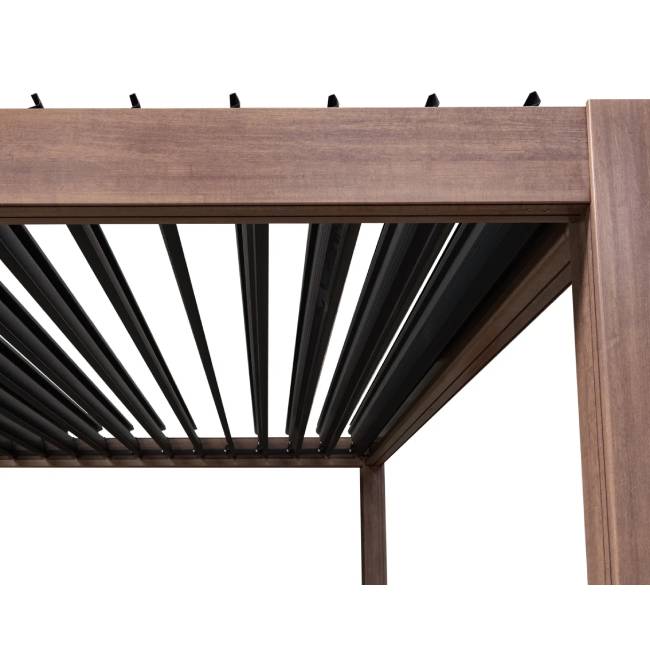 MonsterShop Wood Effect Aluminium Pergola with Adjustable Louvre Roof