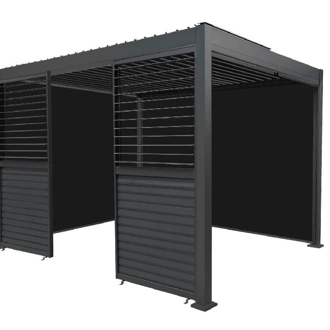 3m x 3m Anthracite Aluminium Pergola with Adjustable Roof, Blinds & 2 Shutter Panels