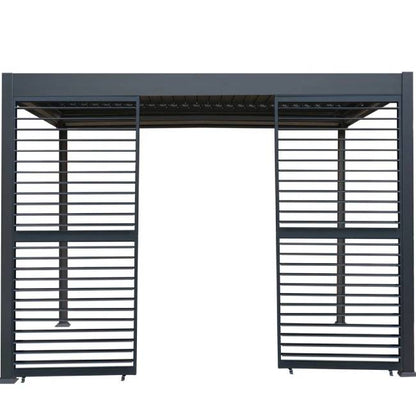 3m x 3m Anthracite Aluminium Pergola with Adjustable Roof, Blinds & 2 Shutter Panels