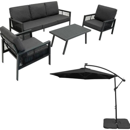 Anthracite Aluminium 4 Piece Garden Sofa Set with Cantilever Parasol & Weighted Base