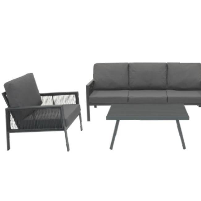 Anthracite Aluminium 4 Piece Garden Sofa Set with Cantilever Parasol & Weighted Base