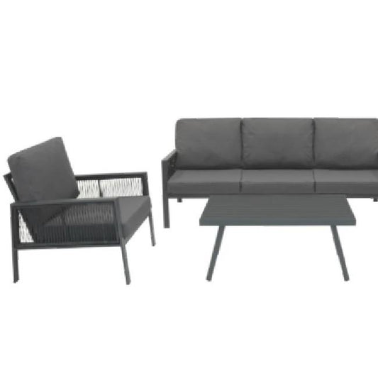 Anthracite Aluminium 4 Piece Garden Sofa Set with Cantilever Parasol & Weighted Base