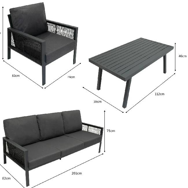 Anthracite Aluminium 4 Piece Garden Sofa Set with Cantilever Parasol & Weighted Base