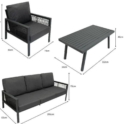 Anthracite Aluminium 4 Piece Garden Sofa Set with Cantilever Parasol & Weighted Base