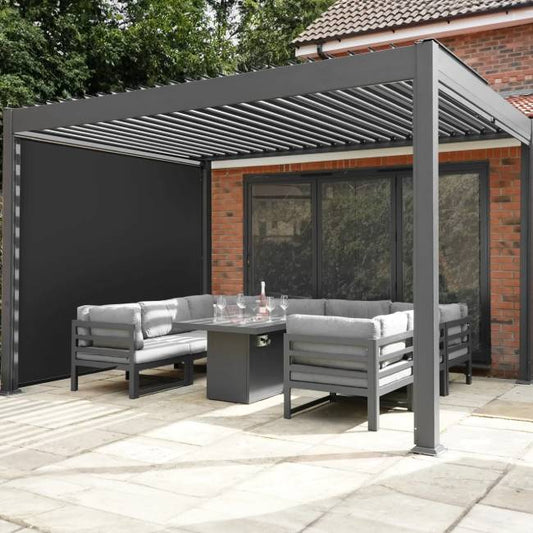 Anthracite Aluminium Pergola with Privacy Blinds & Adjustable Louvre Roof